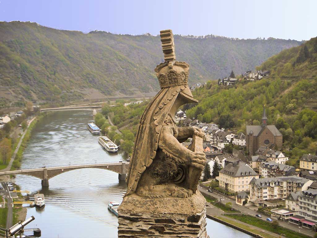 View from the parapet of Reichsburg castle in Cochem, Germany