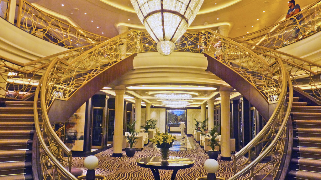 Atrium staircase Seven Seas Explorer photo by Wallace Immen_8992 | The