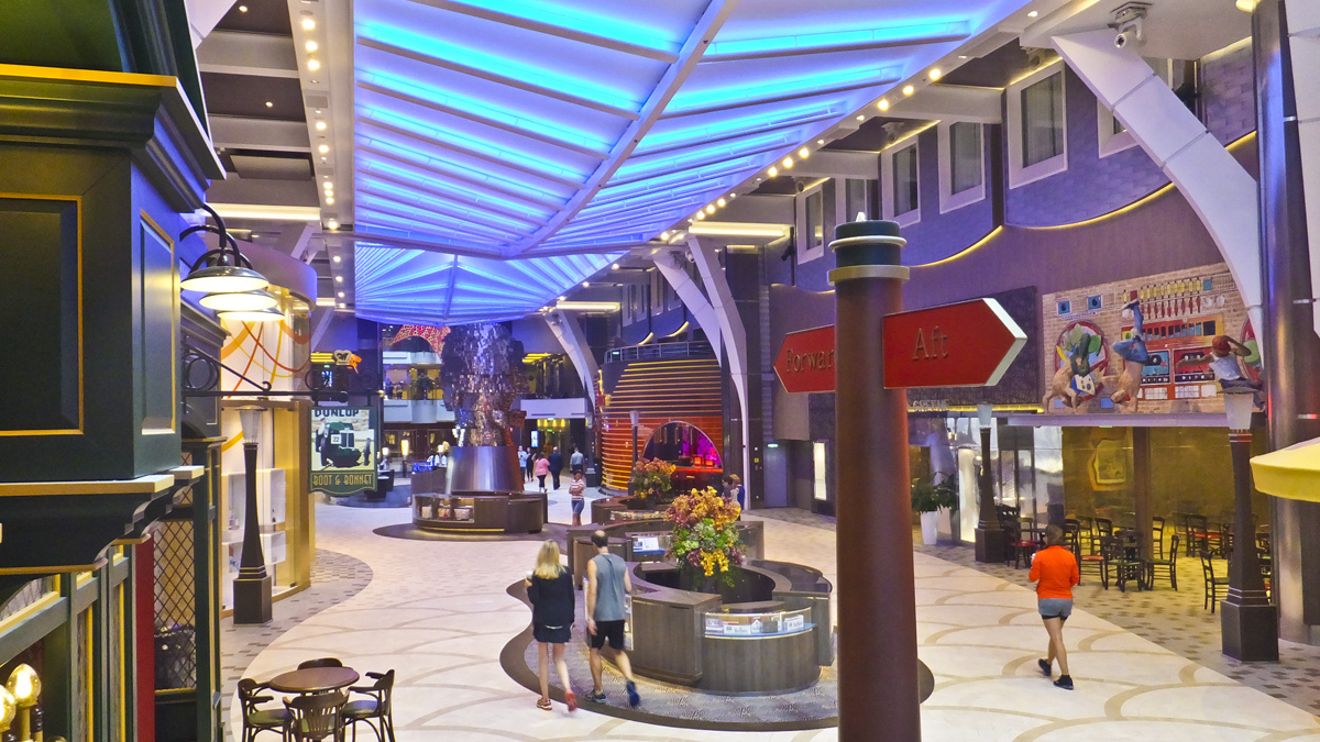 The Royal Promenade Shopping Center in a Royal Caribbean Cruise