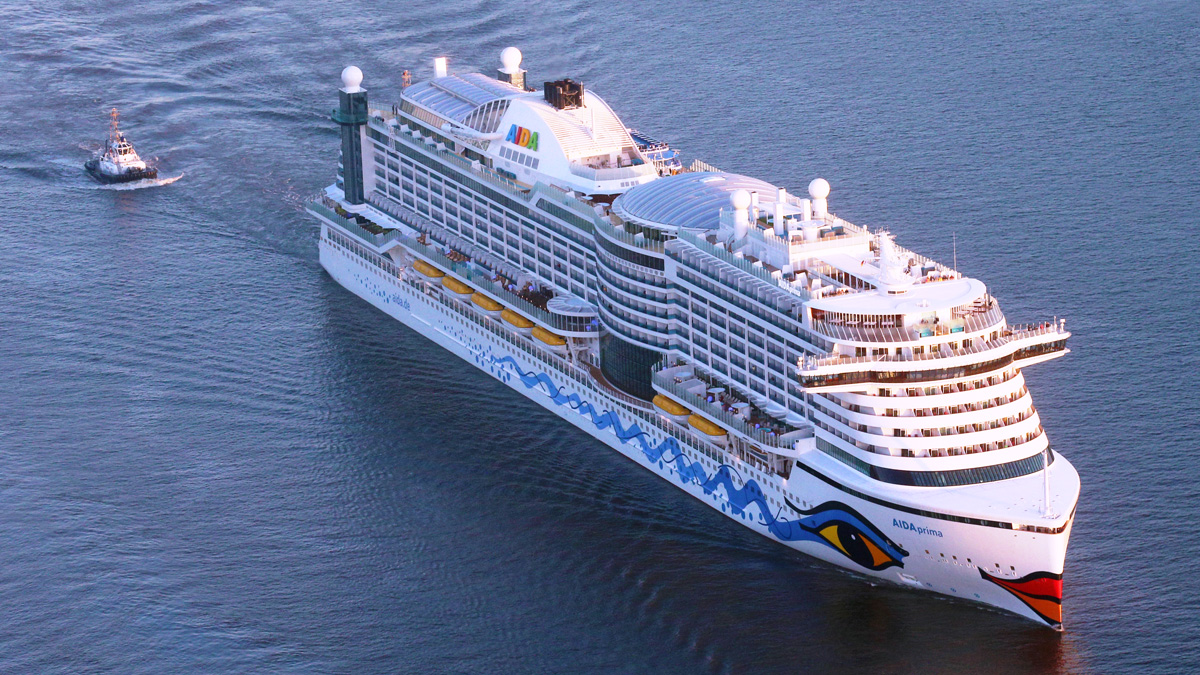 Aerial view of first voyage of AIDAprima--Courtesy of AIDA Cruises
